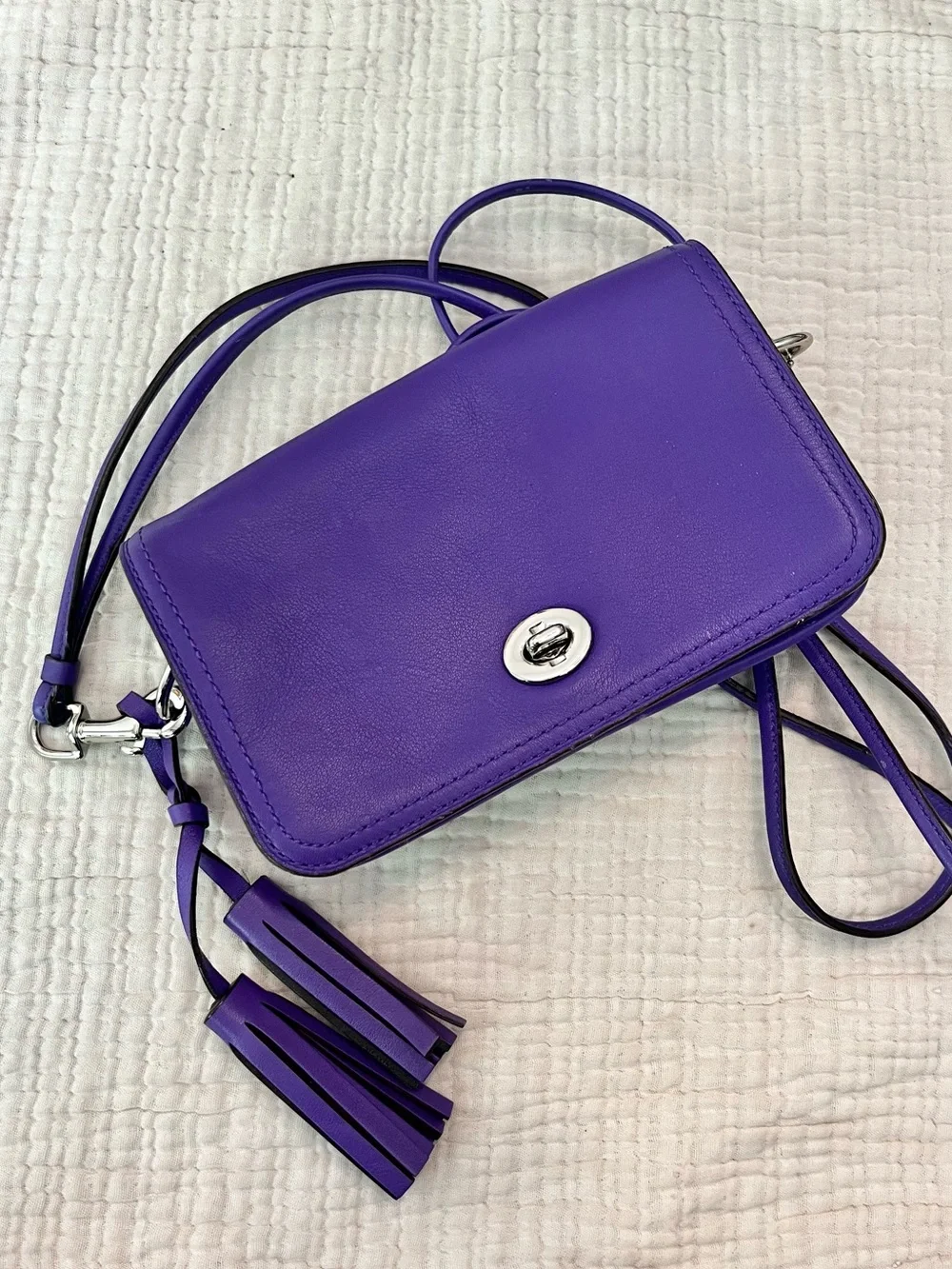 Coach Legacy Leather Penny Shoulder Crossbody Bag 19914 Ultraviolet Purple - Picture 1 of 11